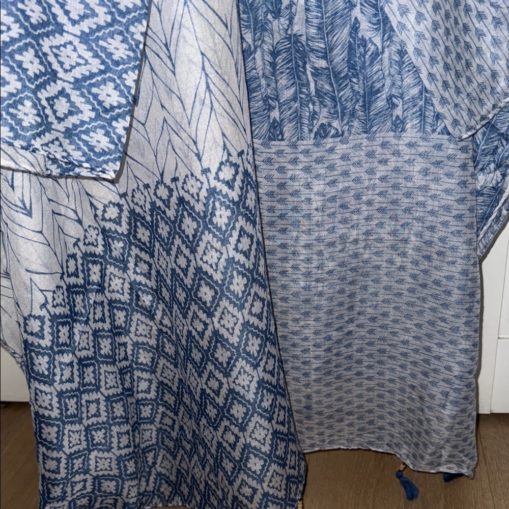 Blue and White Patterned Tassel Scarf Wrap - Picture 4 of 4
